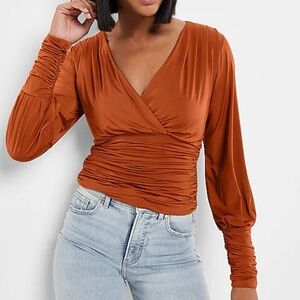 Express Orange Ruched Crop Top